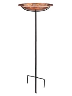 Pure Copper Bird Bath With Hand-Applied Fired Finish And Multipronged Garden Pole