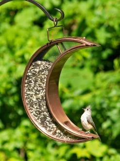 Crescent Moon Bird Feeder With Copper Finish