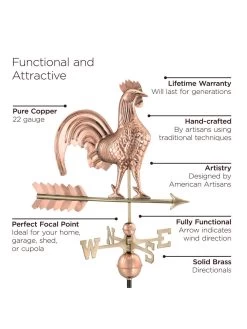 Rooster Copper Weathervane -Garden Care Shop 8600283 02v