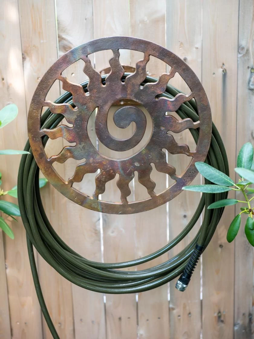 Rustic Sun Wall-Mount Garden Hose Hanger 1 Rustic Sun Wall-Mount Garden Hose Hanger