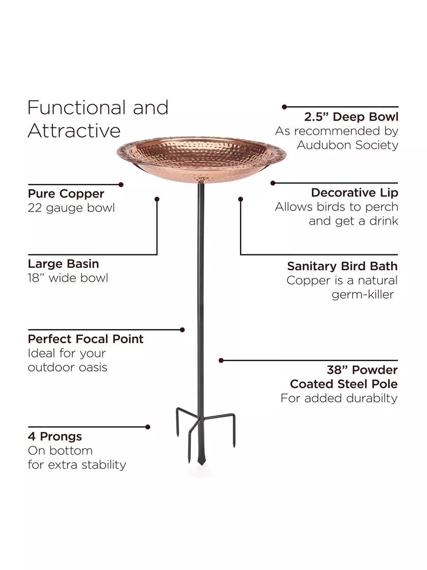 Copper Birdbath, 18" With Stake 4 Copper Birdbath, 18" With Stake - Image 4